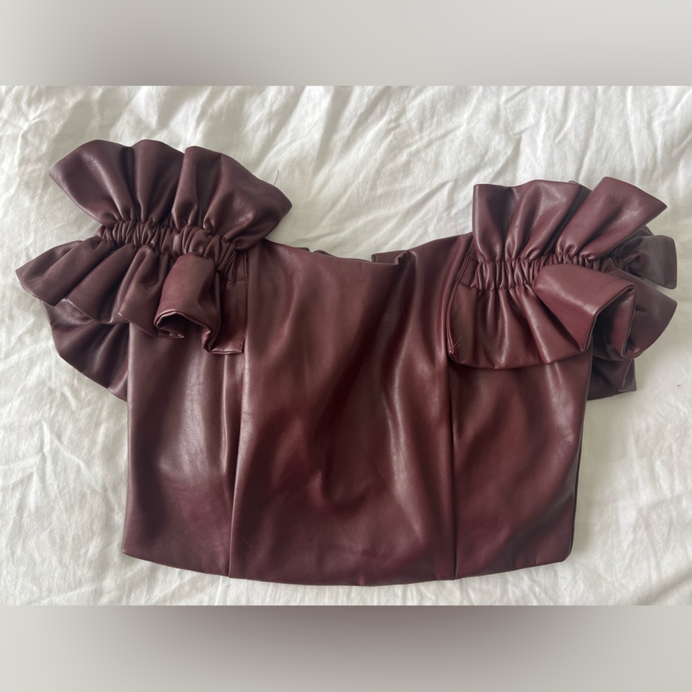 Off The Shoulder Ruffle Leather Top